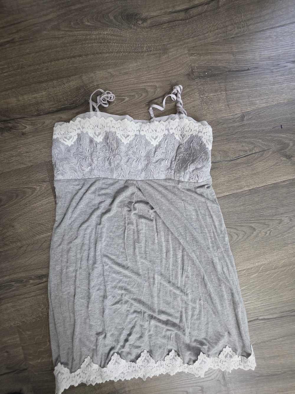VENUS Gray Lace-Trim Mini Dress